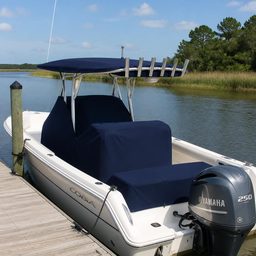 Custom marine boat cover in marine-grade canvas